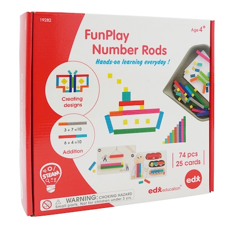 Edxeducation FunPlay Number Rods, Set of 74 Math Manipulatives, 50 Activities + Messy Tray 19282